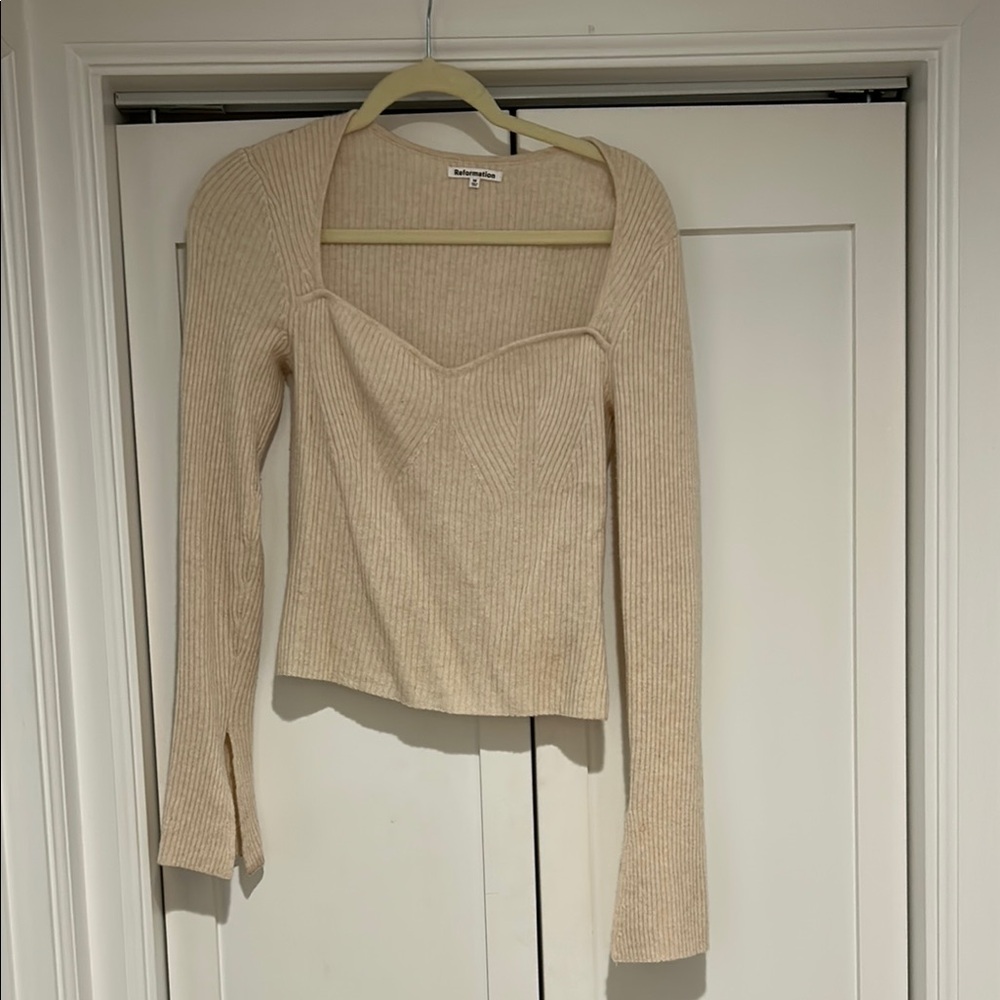 Reformation Beige Ribbed Knit Top